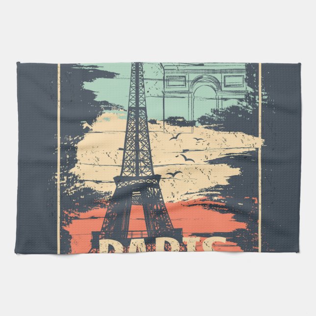 Paris typography: abstract Eiffel poster. Tea Towel (Horizontal)