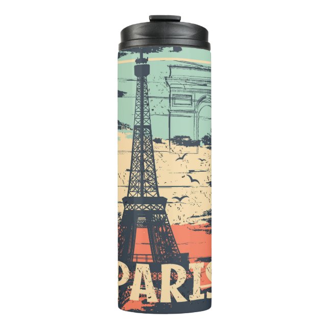 Paris typography: abstract Eiffel poster. Thermal Tumbler (Front)