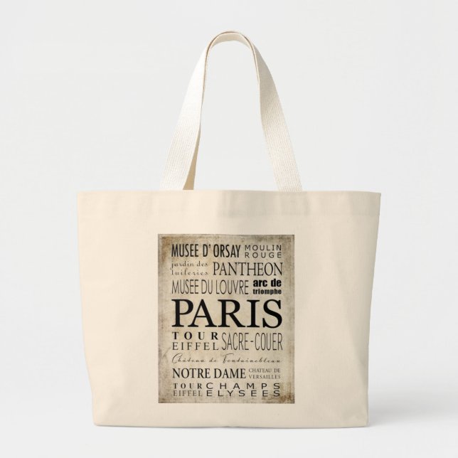Paris Typography - Subway Style Large Tote Bag (Front)