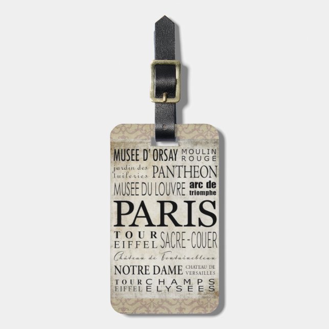 Paris Typography - Subway Style Luggage Tag (Front Vertical)