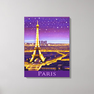 Paris Under a Purple Starry Sky Canvas Print