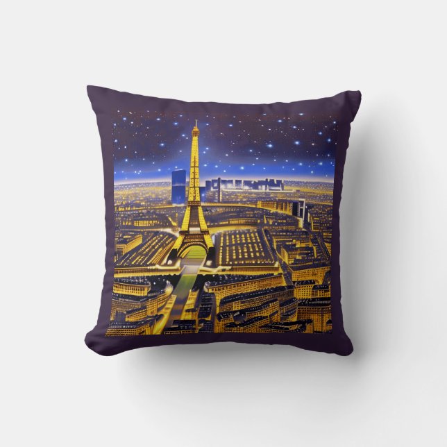 Paris Under a Purple Starry Sky Cushion (Front)