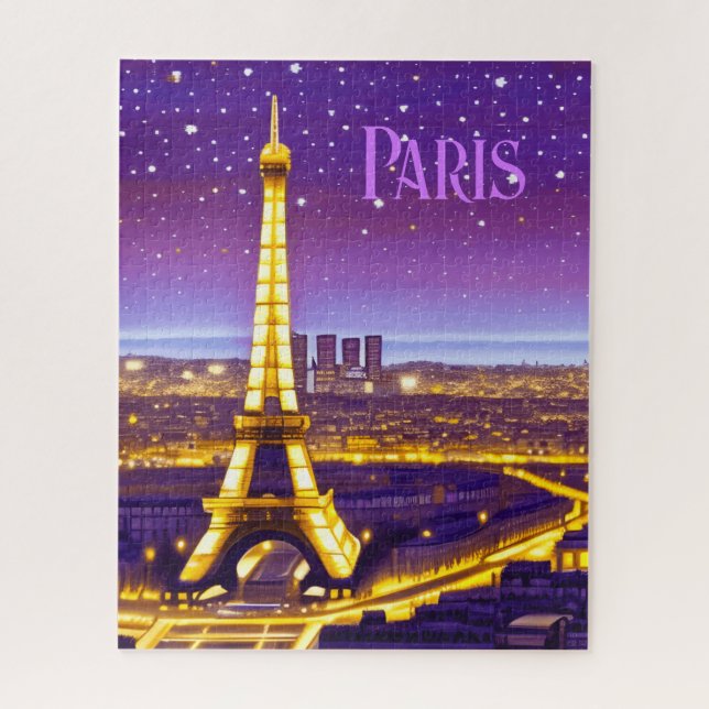 Paris Under a Purple Starry Sky Jigsaw Puzzle (Vertical)