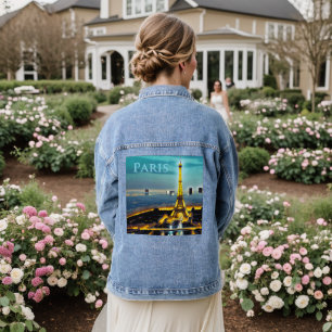 Paris Under a Turquoise Blue Twilight Sky Denim Jacket