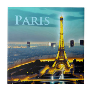 Paris Under a Turquoise Blue Twilight Sky Tile