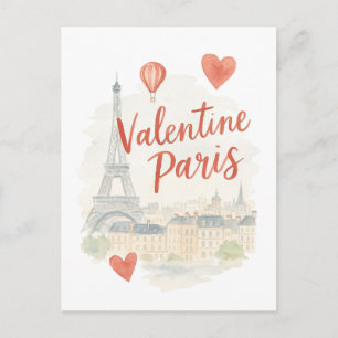 Paris Valentine Watercolor Card – Eiffel Tower