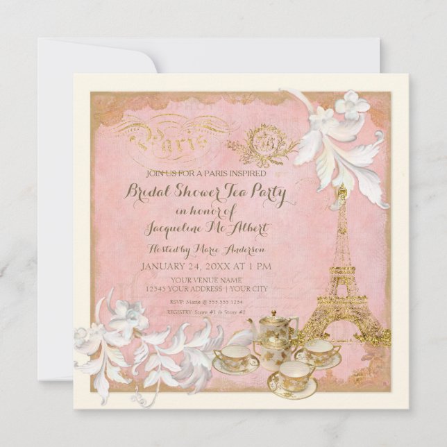Paris Versailles Palace Tea Party Bridal Shower Invitation (Front)