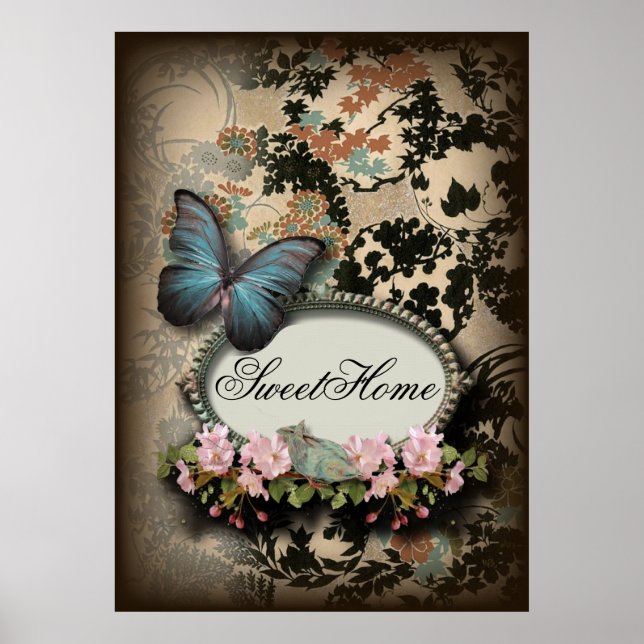 Paris victorian floral french butterfly poster (Front)