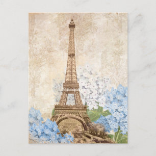 Paris Vintage Blue Hydrangea Postcard