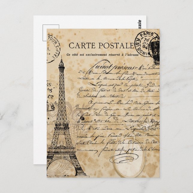 Paris Vintage Eiffel Tower Postcard (Front/Back)