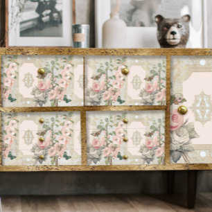 Paris Vintage Floral Pink Gold Ephemera Decoupage Tissue Paper