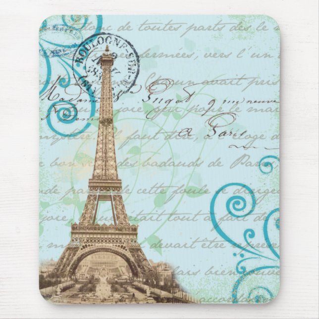 Paris Vintage French Writing Aqua Mouse Pad (Front)