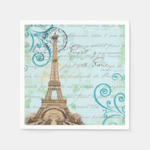 Paris Vintage French Writing Aqua Napkins