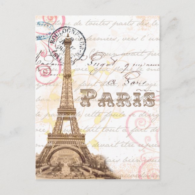 Paris Vintage French Writing Pink Postcard (Front)