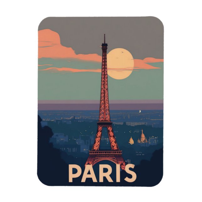 Paris Vintage Magnet Retro Eiffel Tower Travel (Vertical)