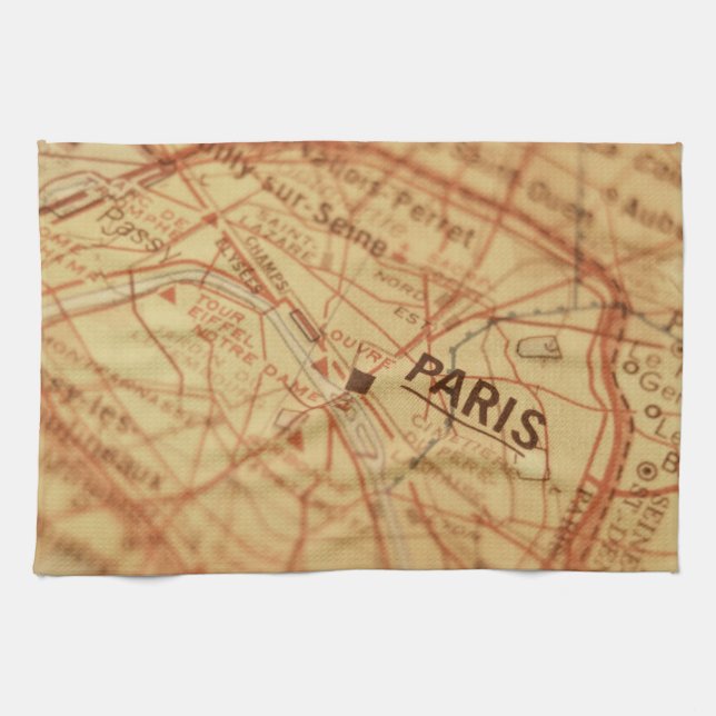 PARIS Vintage Map Kitchen Towel (Horizontal)