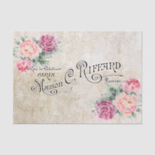 Paris Vintage Pink Watercolor Roses Tissue Paper
