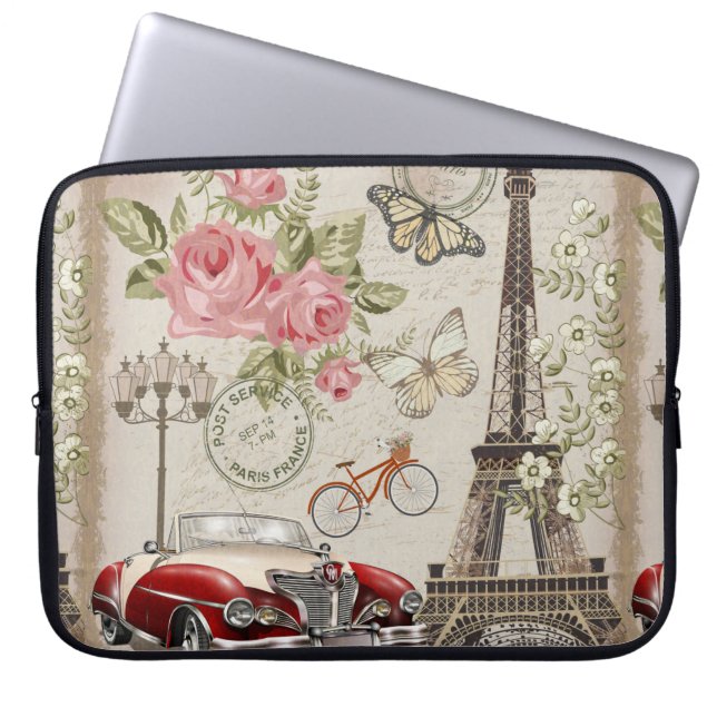 Paris vintage postcard. laptop sleeve (Front)