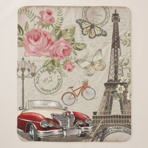 Paris vintage postcard. sherpa blanket