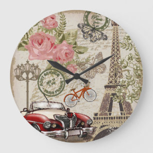 Paris Vintage: Postcard Style Large Clock