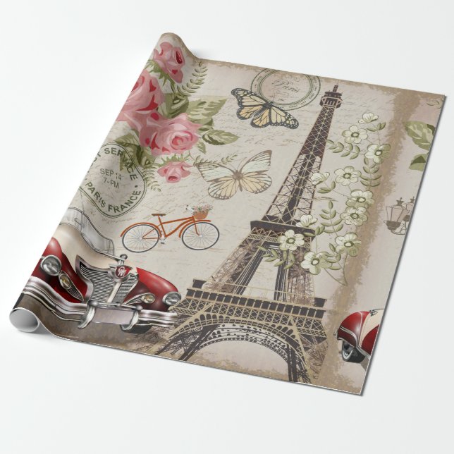 Paris vintage postcard. wrapping paper (Unrolled)