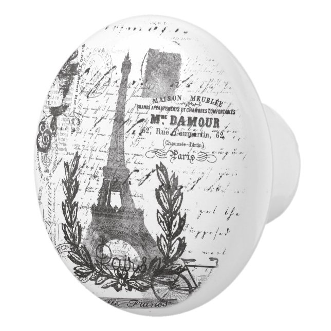 Paris Vintage Script Postage Collage Style Ceramic Knob (Right)