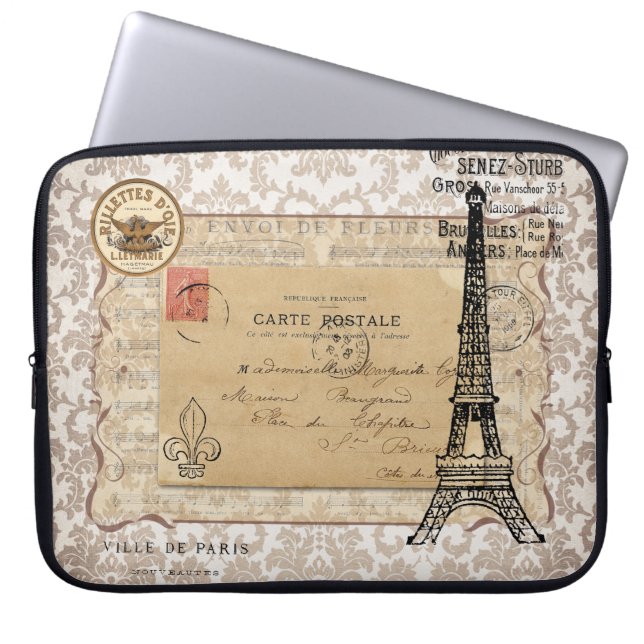 Paris Vintage Shabby Chic Eiffel Tower Laptop Sleeve (Front)