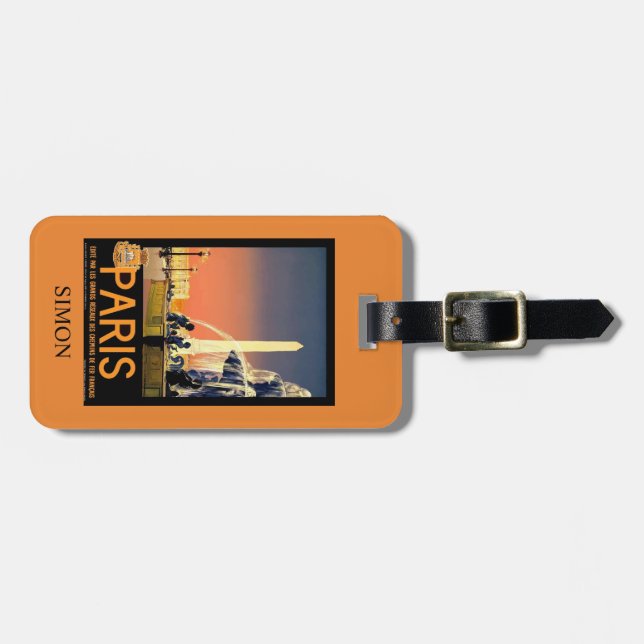 Paris Vintage Travel Poster /Monogram Luggage Tag (Front Horizontal)