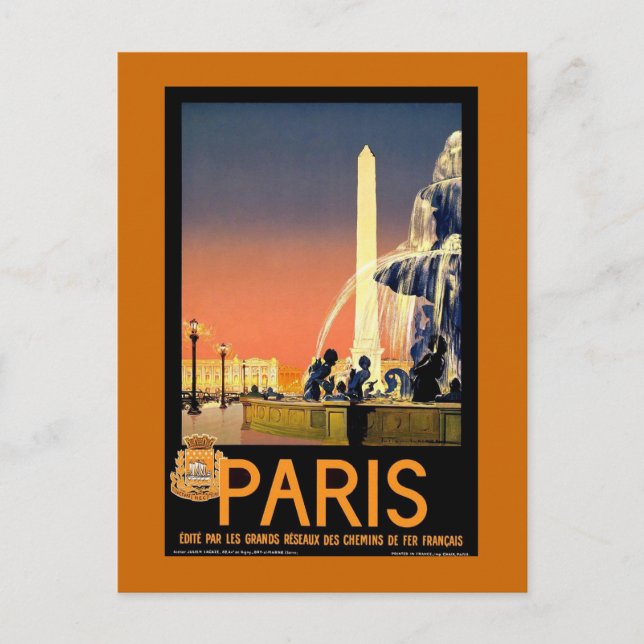 Paris Vintage Travel Poster Postcard (Front)