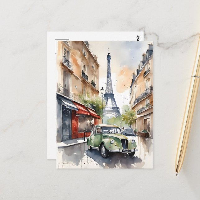 Paris watercolor art postcard (Front/Back In Situ)