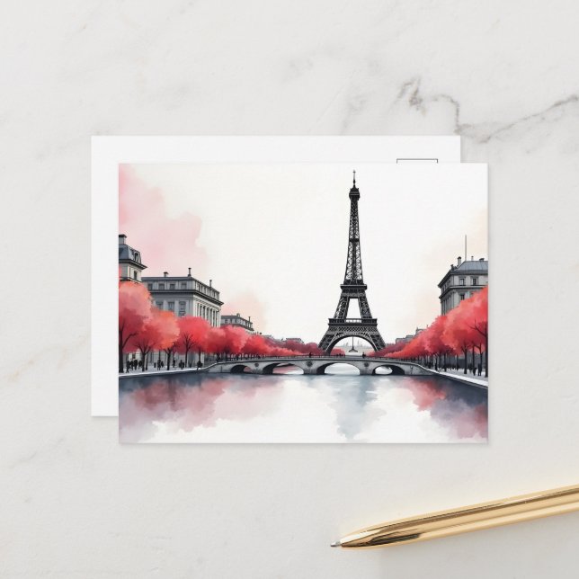 Paris watercolor art postcard (Front/Back In Situ)