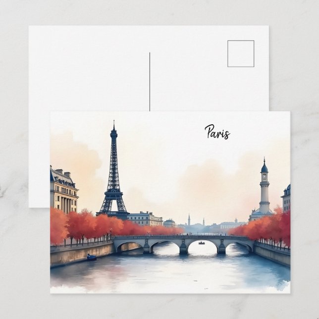 Paris watercolor art postcard (Front/Back)