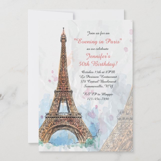 Paris Watercolor Invitation (Front)