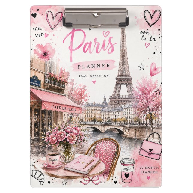 Paris Watercolor Pink clipboard (Front)