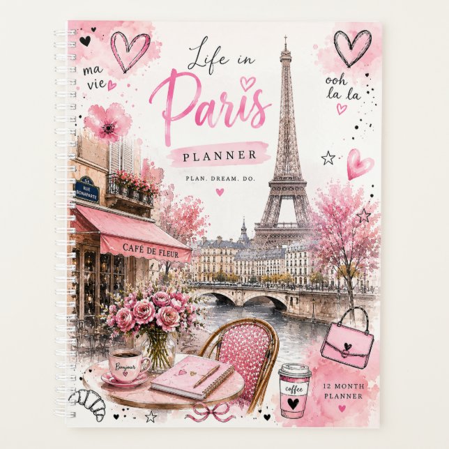 Paris Watercolor Pink Month Planner (Front)
