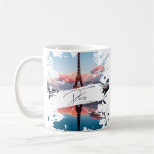 Paris Watercolor Splash Art T-Shirt Eiffe Tower Coffee Mug