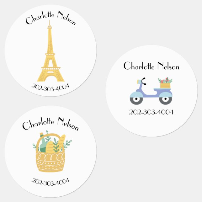 Paris Waterproof Circle Sticker Name Labels (Group)
