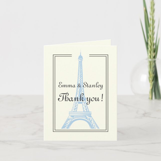 Paris wedding blue Eiffel Tower ivory Thank You Card (Front)