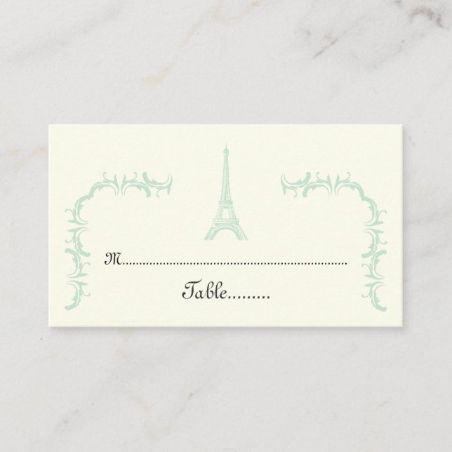 Paris wedding Eiffel Tower mint, ivory place card (Front)