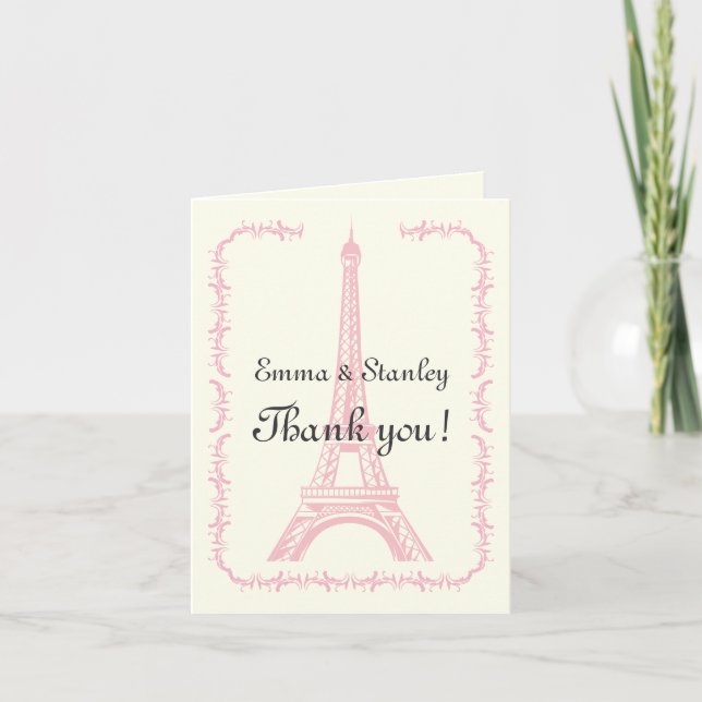 Paris wedding pink Eiffel Tower ivory Thank You Card (Front)
