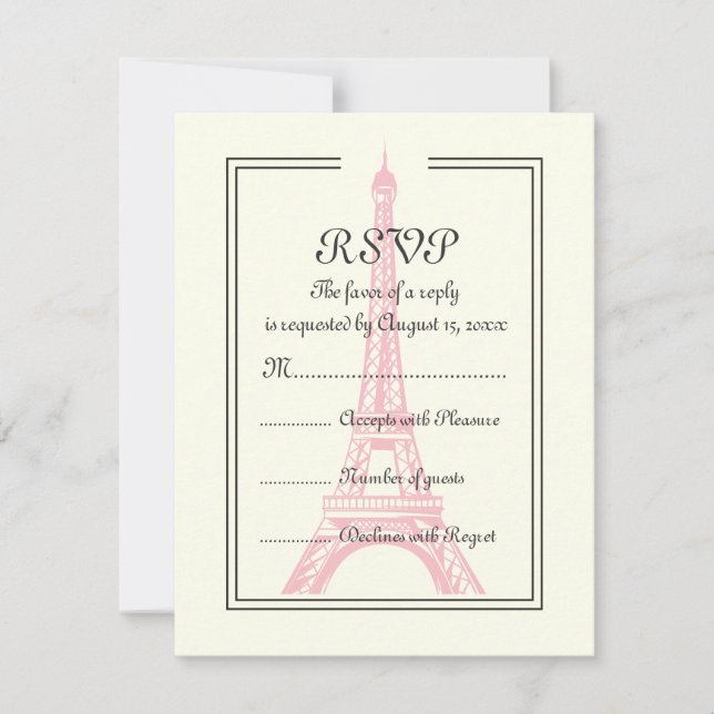 Paris wedding pink Eiffel Tower on ivory RSVP card (Front)
