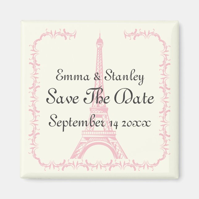 Paris wedding pink Eiffel Tower Save the Date Magnet (Front)