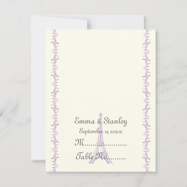 Paris wedding purple Eiffel Tower place card (Front)