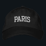 PARIS White Embroidery on Black Embroidered Hat<br><div class="desc">PARIS White Embroidered Black Cotton Hat. Makes a wonderful gift for anybody who loves Paris France! If you would prefer to have your personal text then simply select "Personalise this template" details button to enter your choice of custom text. Embroidery is also customisable to other colour choices by selecting the...</div>