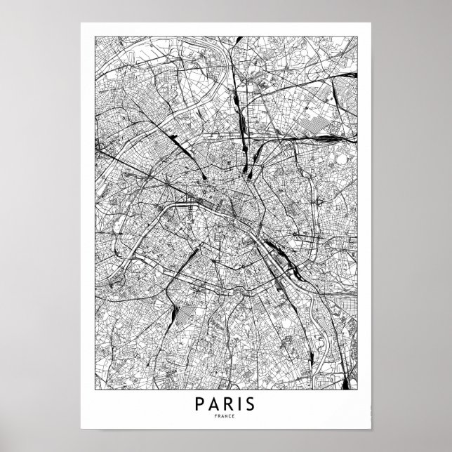 Paris White Map Poster (Front)