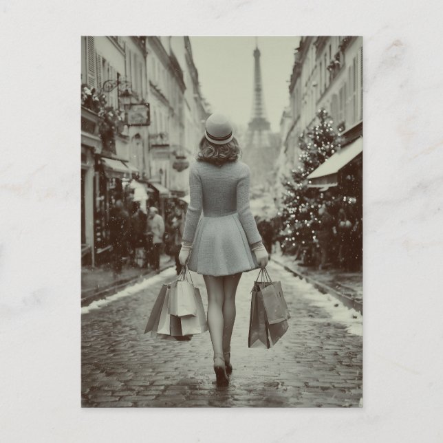 Paris Winter Shopping Stroll Holiday Postcard (Front)