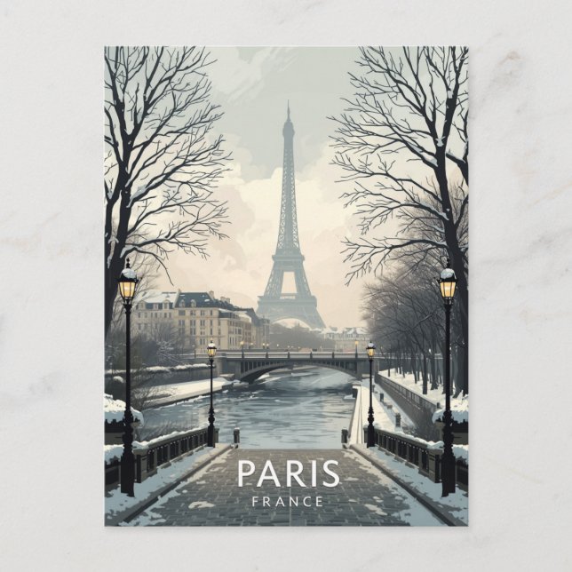 Paris Winter Snow Eiffel Tower Postcard (Front)