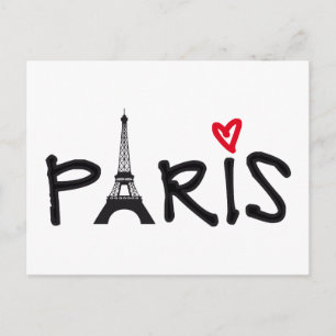 Paris with Eiffel tower and red heart Postcard