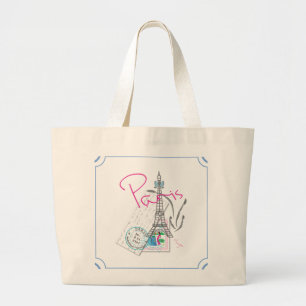 "Paris with love and Eiffel Tower" Large Tote Bag