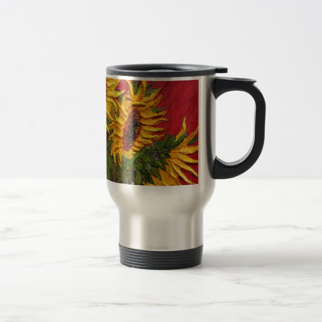 Paris' Yellow Sunflower on Red Background Travel Mug (Right)